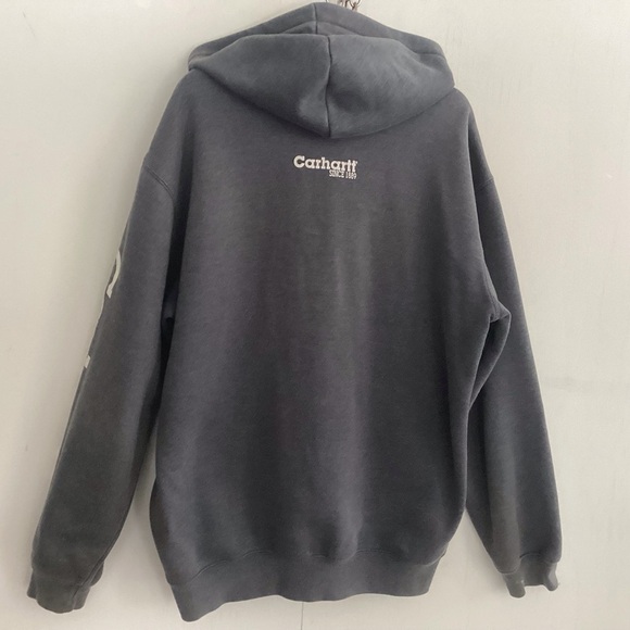 Carhartt  Vintage Spellout ( Sleeve) Patch Logo On Pocket  Sweatshirt Hoodie XL - Picture 2 of 8